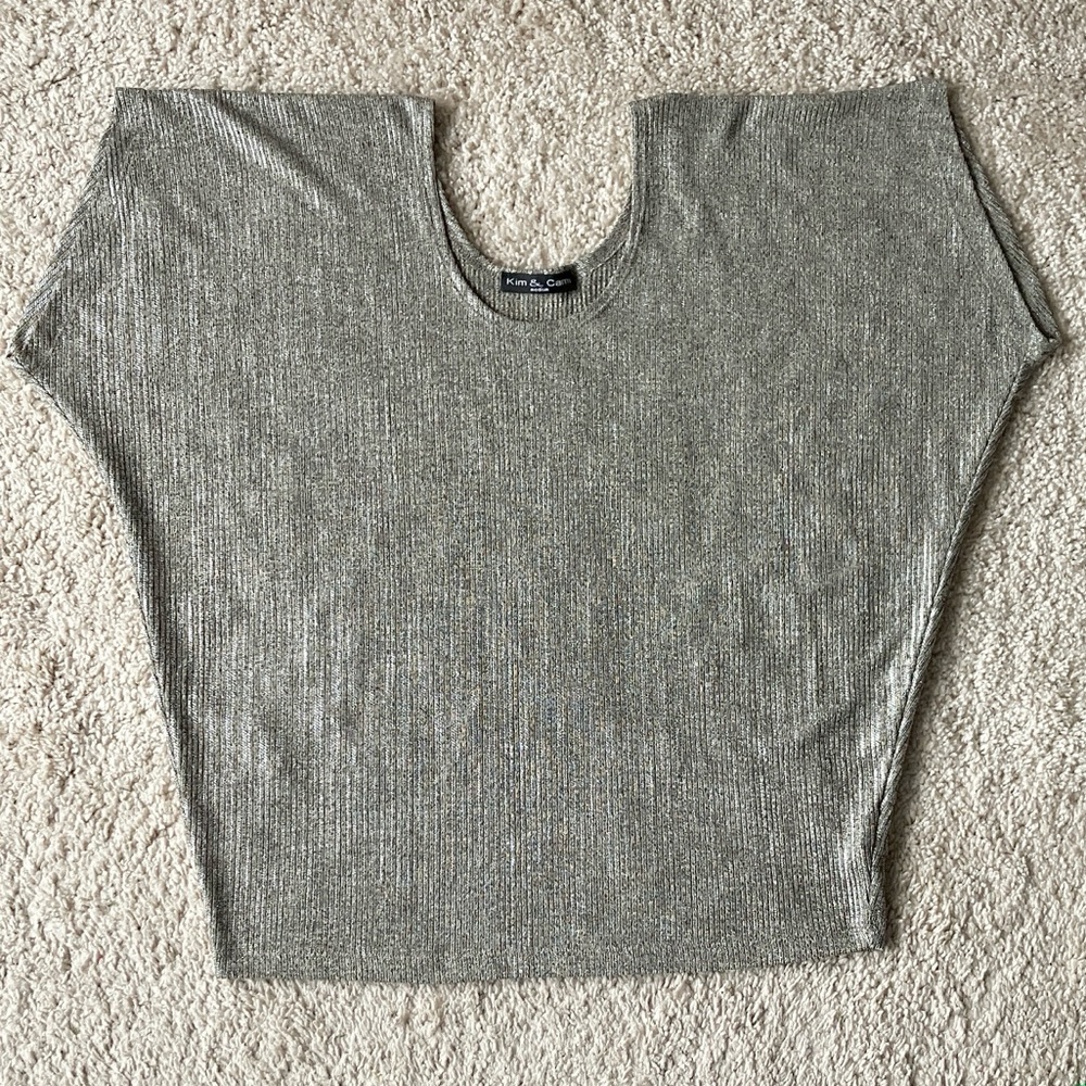 Kim & Cami | Metallic Dolman Sleeve Knit Top